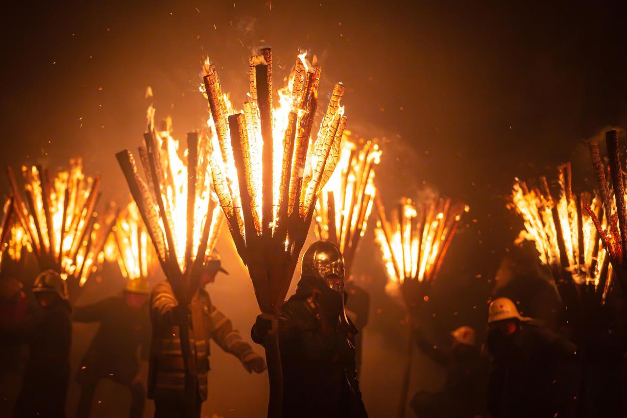 Viking torch parade at night
