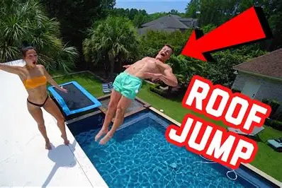 Roof jump into backyard pool